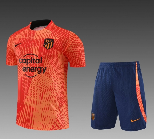2023-24 Atletico Madrid Orange Shorts-sleeve Thailand Soccer Tracksuit Uniform-PO