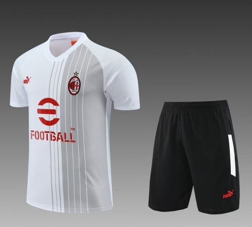 2023/24 AC Milan White Shorts-Sleeve Soccer Tracksuit Uniform-PO