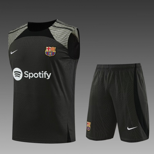 2022/23 Barcelona ArmyGreen Shorts-Sleeve Thailand Tracksuit Vest Uniform-PO