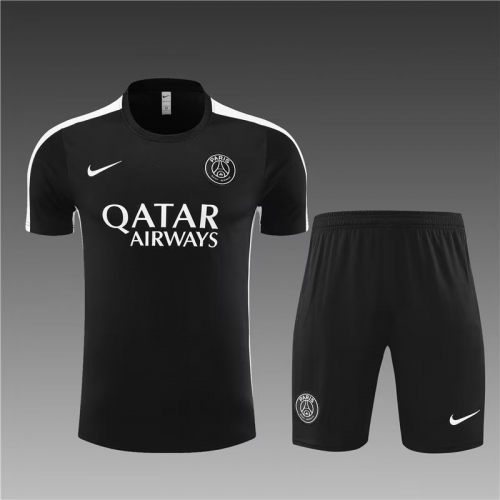 2023/24 Paris SG Black Shorts-Sleeve Tracksuit Soccer Uniform-801