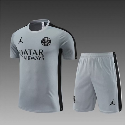 2023/24 Paris SG Gray Shorts-Sleeve Tracksuit Soccer Uniform-801