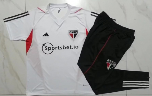 2023/24 Sao Paulo White Shorts-Sleeve Thailand Soccer Tracksuit Uniform-815