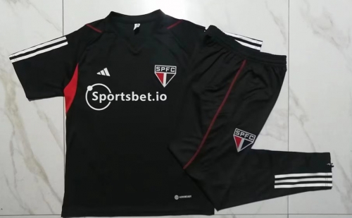 2023/24 Sao Paulo Black Shorts-Sleeve Thailand Soccer Tracksuit Uniform-815