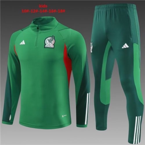 Kids 2023/24 Mexico Green Kids/Youth Thailand Soccer Tracksuit Uniform-801