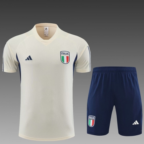 2023/24 Italy Light Yellow Shorts-Sleeve Thailand Soccer Uniform-801