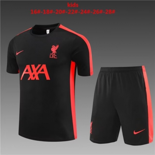 Kids 2023/24 Liverpool Black Shorts-Sleeve Kids/Youth Soccer Tracksuit Uniform-801