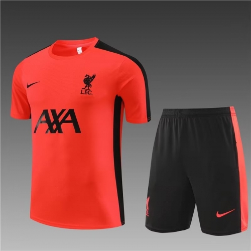 2023/24 Liverpool Orange Shorts-Sleeve Soccer Tracksuit Uniform-801