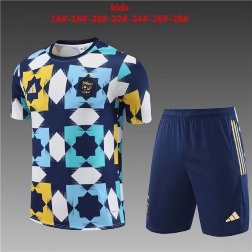 2022/23 Algeria Black Kids/Youth Shorst-Sleeve Soccer Tracksuit Uniform-801