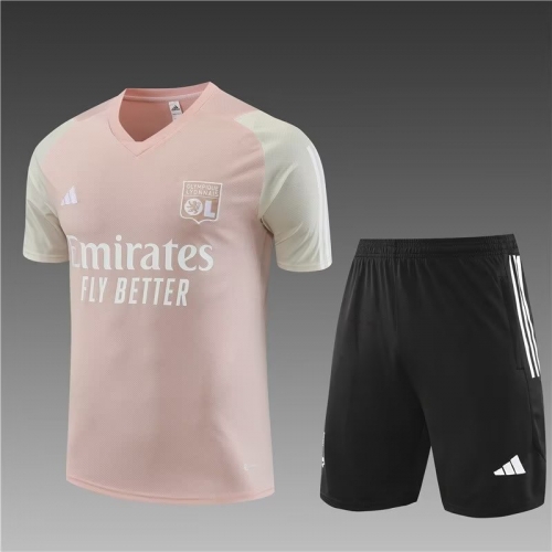 2023/24 Olympique Lyonnais Pink Shorts-Sleeve Thailand Soccer Tracksuit Uniform-801/PO