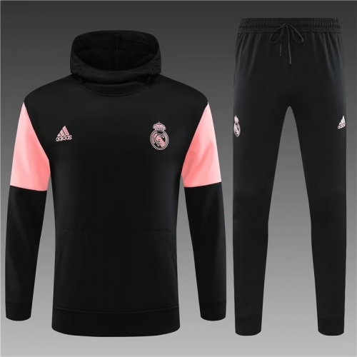 2023/24 Real Madrid Black Thailand Soccer Tracksuit Uniform With Hat-801