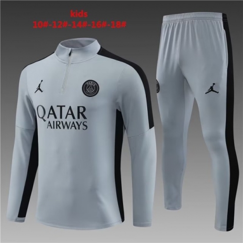 Kids 2023/24 Paris SG Light Gray Youth/Kids Thailand Soccer Tracksuit Uniform-801