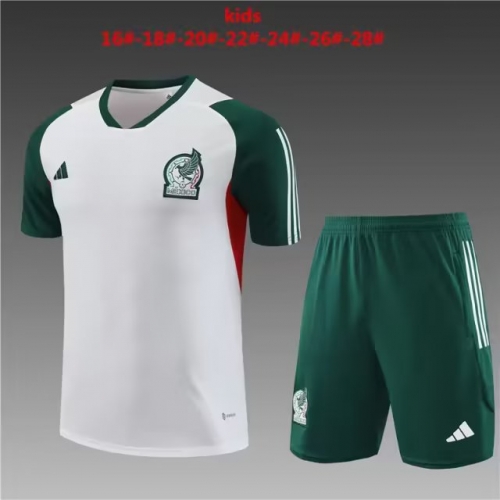 Kids 2023/24 Mexico White Shorts-Sleeve Kids/Youth Thailand Soccer Tracksuit Uniform-801