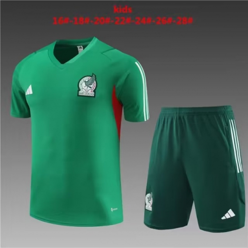 Kids 2023/24 Mexico Green Shorts-Sleeve Kids/Youth Thailand Soccer Tracksuit Uniform-801