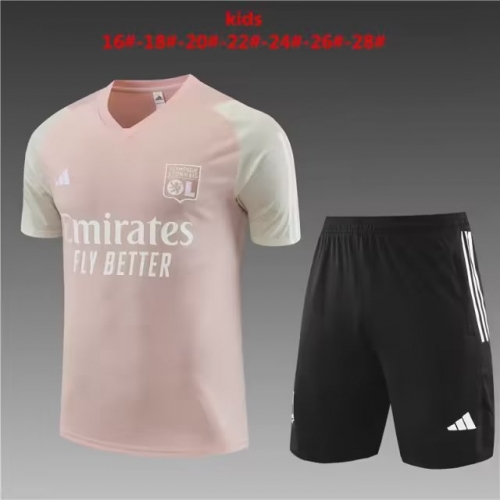 Kids 2023/24 Olympique Lyonnais Pink Shorts-Slevee Thailand Youth/Kids Soccer Tracksuit Uniform-801
