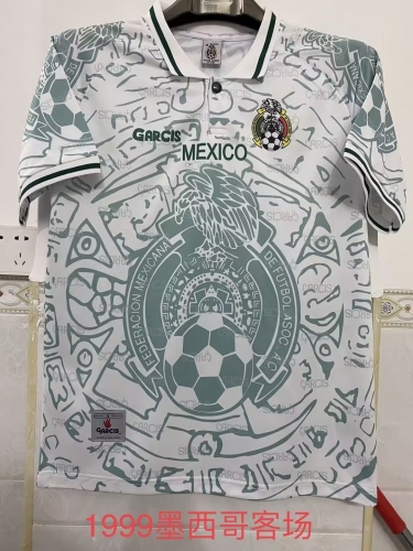 1999 Retro Version Mexico White & Green Thailand Soccer Jersey AAA-2041