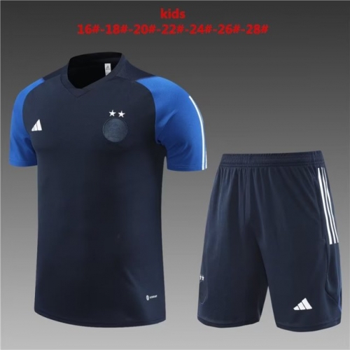 Kids 2023/24 Algeria Royal Blue Shorts-Sleeve Kids/Youth Soccer Tracksuit Uniform-801