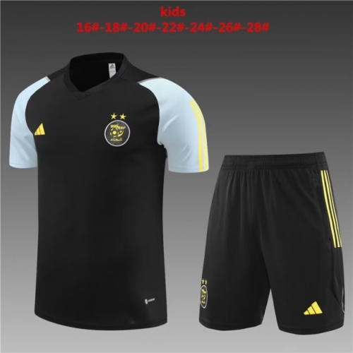 Kids 2023/24 Algeria Black Shorts-Sleeve Kids/Youth Soccer Tracksuit Uniform-801