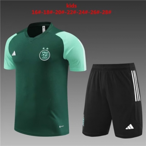 Kids 2023/24 Algeria Green Shorts-Sleeve Kids/Youth Soccer Tracksuit Uniform-801