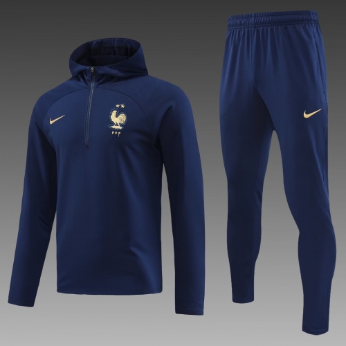 2023/24  France Blue & Purple Thailand Soccer Tracksuit Uniform With Hat-815