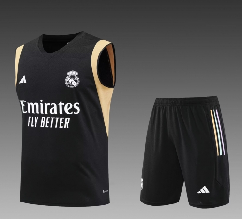 2023/24 Real Madrid Black Thailand Tracksuit Vest Uniform-PO