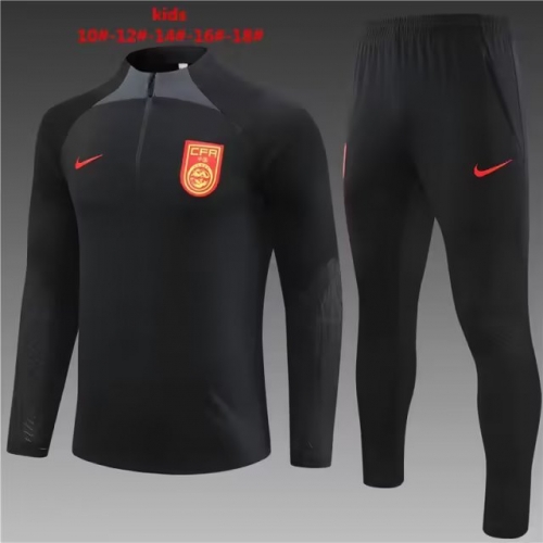 Kids/Youth 2023/24 China PR Black Thailand Soccer Tracksuit Uniform-801