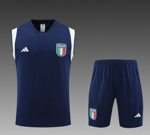 2023/24 Italy Royal Blue Shorts-Sleeve Thailand Soccer Tracksuit Uniform-PO