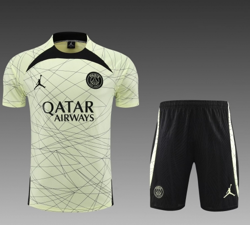 2023/24 Paris SG Yellow Shorts-Sleeve Tracksuit Soccer Uniform-PO