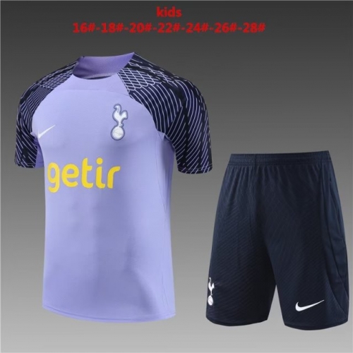 2023/24 Tottenham Hotspur Purple Shorts-Sleeve Kids/Youth Soccer Tracksuit Uniform-801