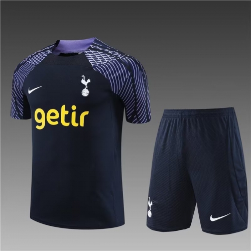 2023/24 Tottenham Hotspur Black Shorts-sleeve Thailand Soccer Tracksuit Uniform-801