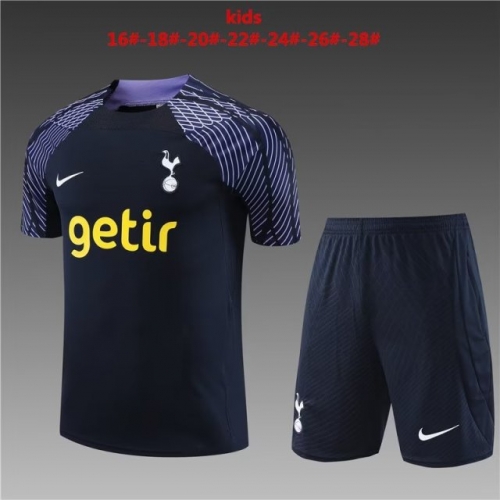 2023/24 Tottenham Hotspur Royal Blue Shorts-Sleeve Kids/Youth Soccer Tracksuit Uniform-801