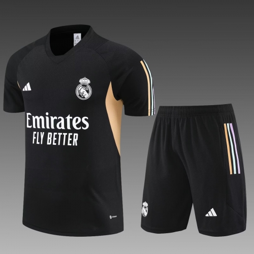 2023/24 Real Madird Black Shorts-Sleeve Thailand Soccer Tracksuit Uniform-PO