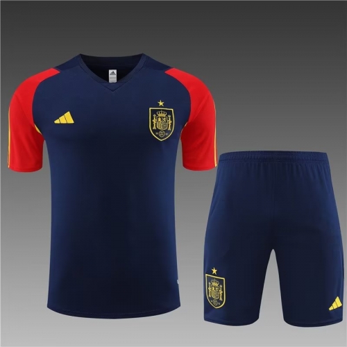 2023/24 Spain Royal Blue Shorts-Sleeve Thailand Soccer Tracksuit Uniform-801