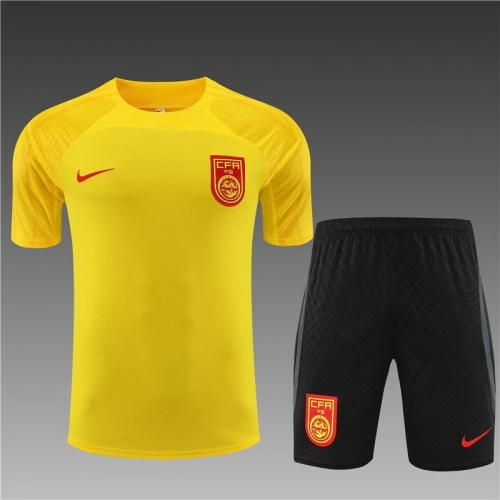 2023/24 China PR Yellow Shorts-Sleeve Thailand Soccer Tracksuit Uniform-801