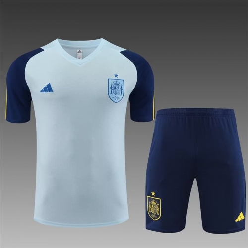 2023/24 Spain Light Blue Shorts-Sleeve Thailand Soccer Tracksuit Uniform-801