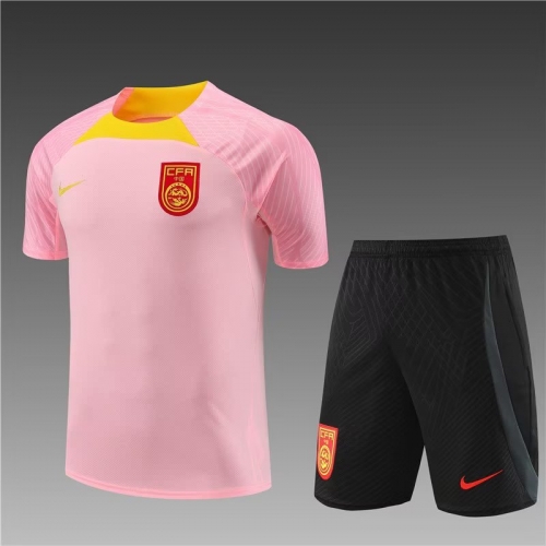 2023/24 China PR Pink Shorts-Sleeve Thailand Soccer Tracksuit Uniform-801