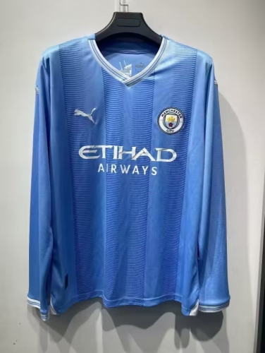 2023/24 Manchester City Home Blue LS Thailand Soccer Jersey AAA-47/410