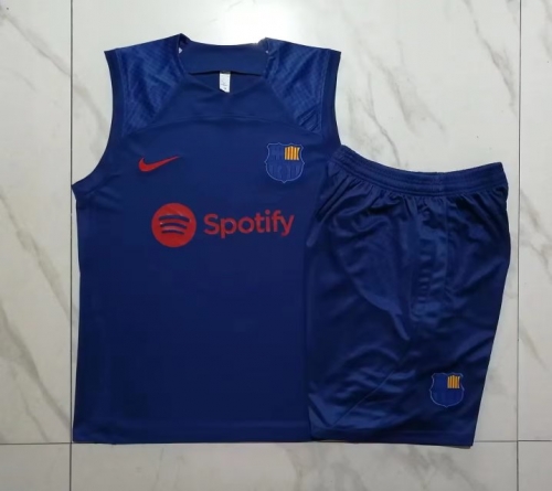 2023/24 Barcelona Cai Blue Shorts-Sleeve Thailand Tracksuit Vest Uniform-815