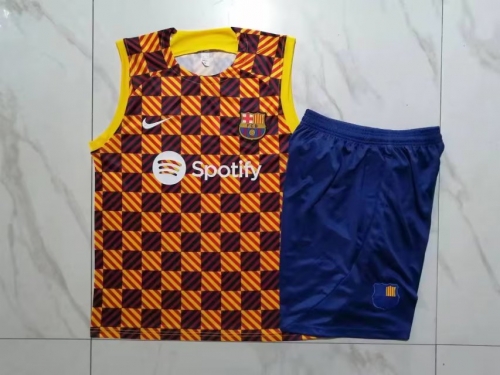 2023/24 Barcelona Yellow Shorts-Sleeve Thailand Tracksuit Vest Uniform-815