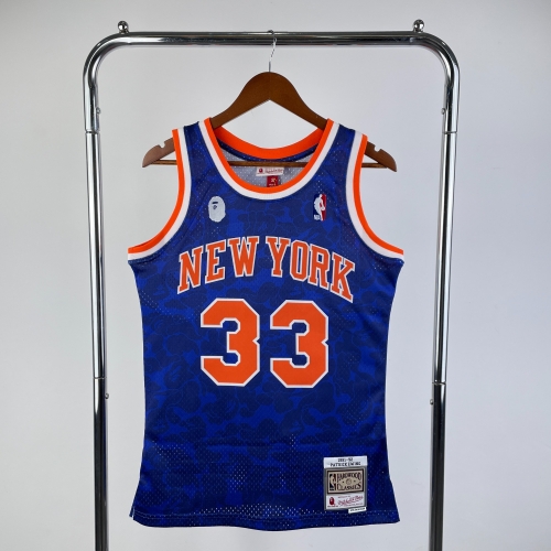 BAPE×M&N Jonietd Version NBA New York Knicks Blue #33 Jersey-311