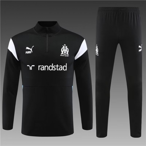 2023/24 Olympique Marseille Black Thailand Soccer Tracksuit Uniform-801