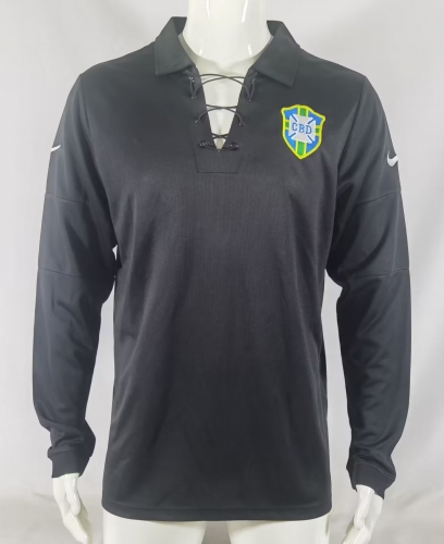 2004 Retro Version Brazil Black Thailand LS Soccer Jerseys AAA-503