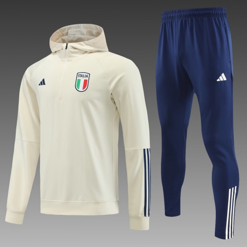 2023/24 Italy Light Yellow Soccer Tracksuit Uniform Hoodies-PO