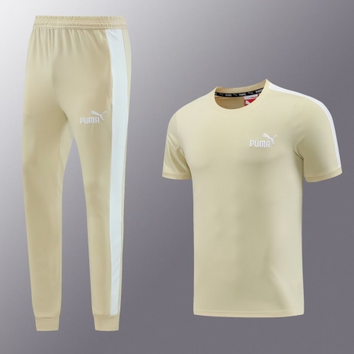 #PJ01 2023/24 Puma Light Yellow Shorts-Sleeve Tracksuit Uniform-LH