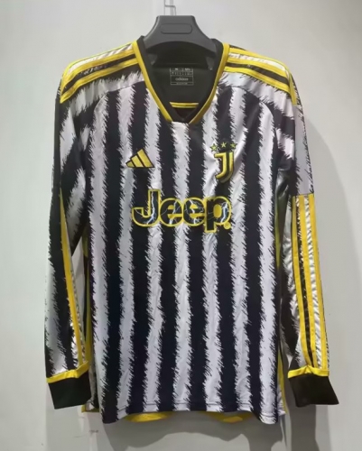 2023/24 Juventus Home Black & White Thailand LS Soccer Jersey AAA-410