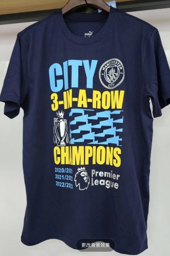 Champions 2023/24 Manchester City Royal Blue Cotton T-Shirts-308
