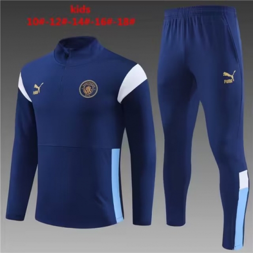 2023/24 Manchester City Royal Blue Youth/Kids Thailand Soccer Tracksuit Uniform-801