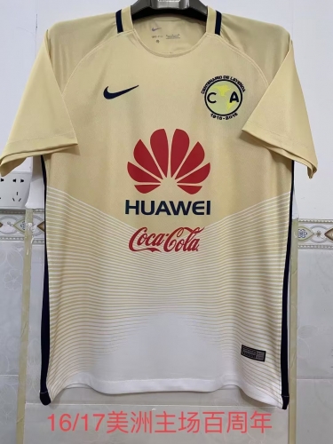 16-17 Retro Version 100th Club América Home Yellow Thailand Soccer Jersey AAA-2041