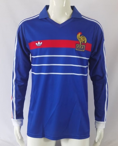 82-84 Retro Version France Home Blue LS Thailand Soccer Jersey AAA-503