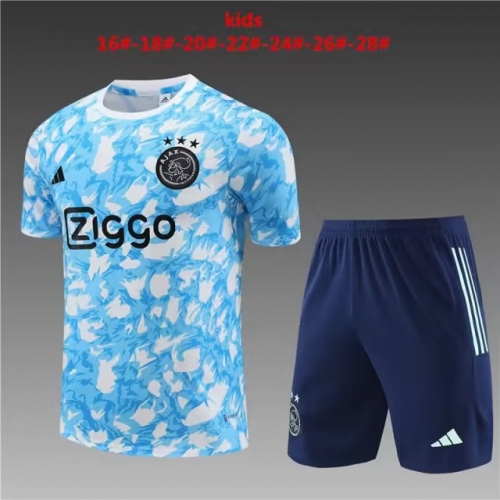 2023/24 Ajax Blue & White Shorts-Sleeve Kids/Youth Tracksuit Uniform-801
