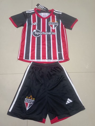 Kids 2023/24 São Paulo FC Away Red & Black Kids/Youth Soccer Uniform-507/123